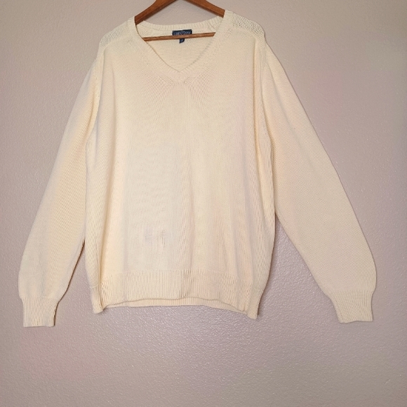 Lands' End Other - Vintage Lands' End Men's Cream Knit Long Sleeve  V-Neck Sweater Top Size XL